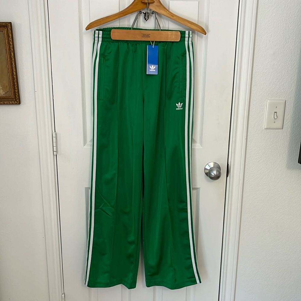 Adidas Originals Firebird Wide Leg Track Pants in Green - SMALL